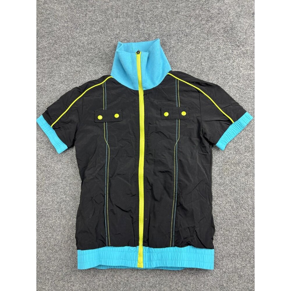 Zumba Fitness Jacket Womens Small Black Blue‎ Short Sleeve Full Zip Track Dance